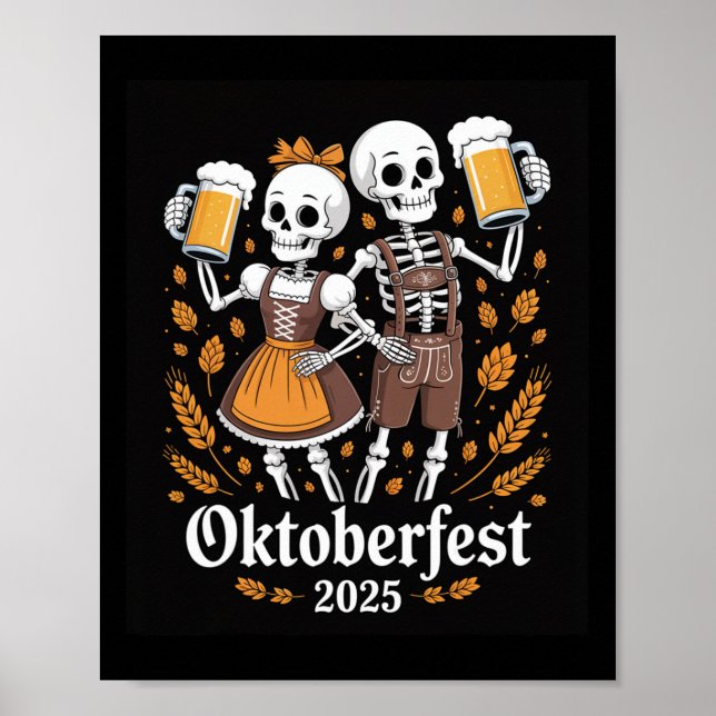 Affiche Squelette allemand Halloween Lederhosen Funny 2025 (Devant)