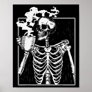 Affiche Squelette amateur de café drôle Sku Halloween