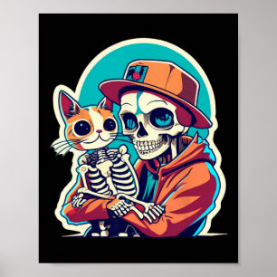 Affiche Squelette Anime Tenant Une Chemise Chat Lazy Hallo
