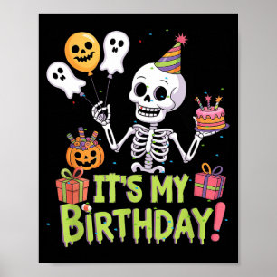 Affiche Squelette Anniversaire Drôle Joyeux Halloween Anni