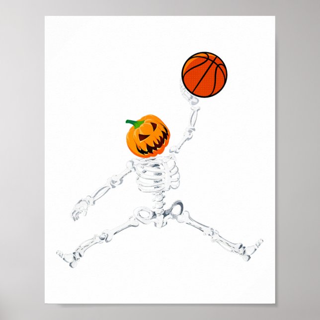 Affiche Squelette Basketball Halloween Citrouille Slam Dun (Devant)