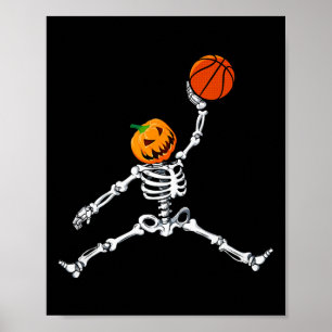 Affiche Squelette Basketball Halloween Citrouille Slam Dun