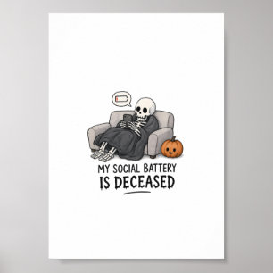 Affiche Squelette Batterie Sociale Décédée Drôle Halloween