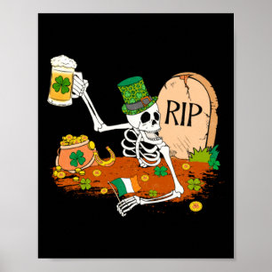 Affiche Squelette buvant de la bière Saint-Patrick Leprech