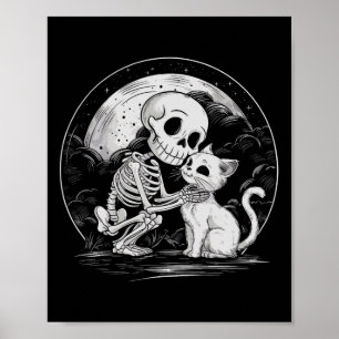 Affiche Squelette Chat Crâne Kitty Cute Goth Halloween Cos