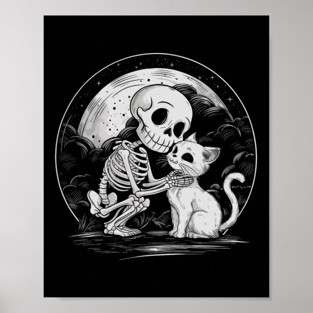 Affiche Squelette Chat Crâne Kitty Cute Goth Halloween Cos (Devant)