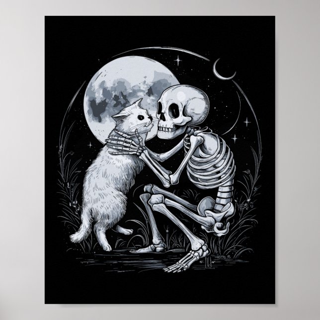 Affiche Squelette Chat Crâne Kitty Cute Goth Halloween Cos (Devant)