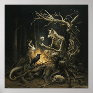 Affiche Squelette Chien Moon Witchy AI Art Matte Value