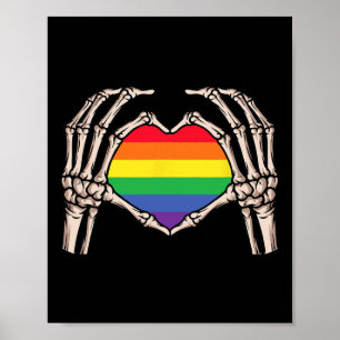 Affiche Squelette Coeur main Signal Retro Halloween Lgbt P