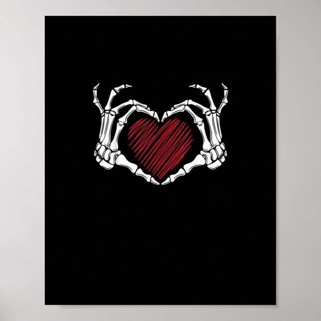 Affiche Squelette Coeur main signe costume tendance Hallow (Devant)