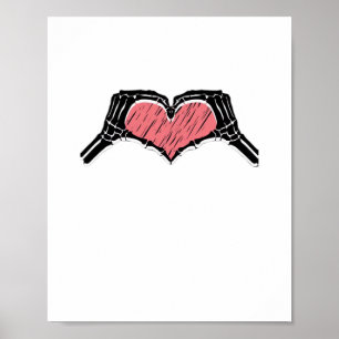 Affiche Squelette Coeur main signe Valentines Jour Classiq