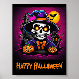 Affiche Squelette coloré Halloween Citrouille de dessin an