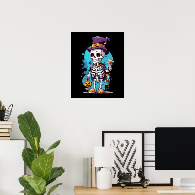 Affiche Squelette Cool dans un Haut-de-forme Halloween (Bureau à domicile)