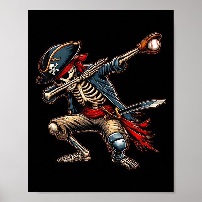 Affiche Squelette Dab Skeleton Pirate de baseball  (Devant)