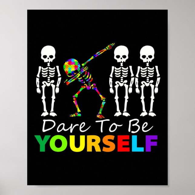 Affiche Squelette Dabbing Ose Être Un Autisme Amusant (Devant)