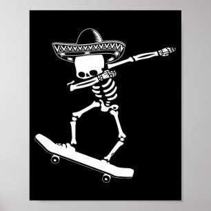 Affiche Squelette Dabbing Skateboard Dia De Los Muertos