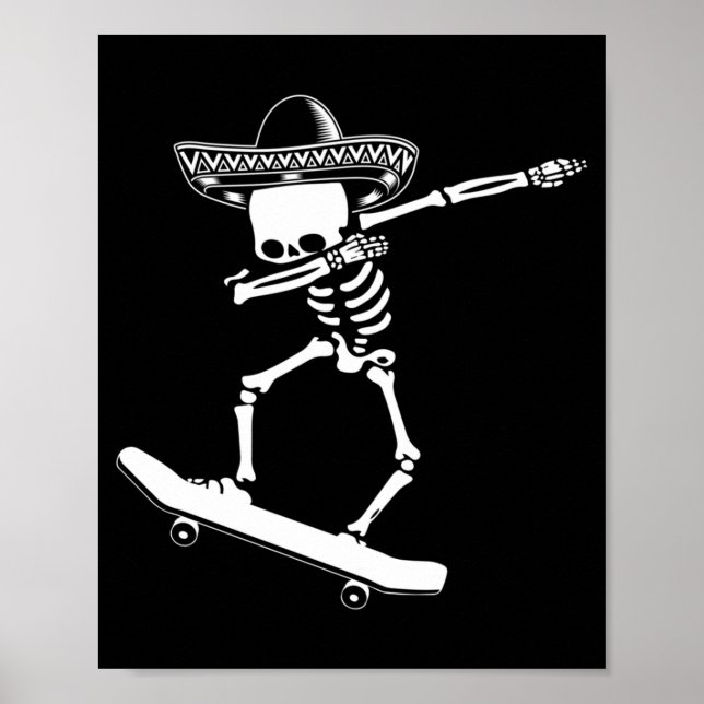 Affiche Squelette Dabbing Skateboard Dia De Los Muertos (Devant)