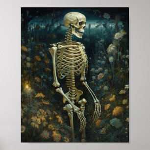 Affiche Squelette dans les fleurs la nuit
