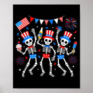 Affiche Squelette dansant 4 juillet merica usa américain