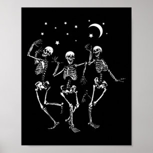 Affiche Squelette dansant sous la lune drôle et heureux Ha