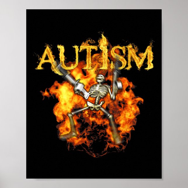 Affiche Squelette d'autisme Armes Drôle Feu Os Squelettiqu (Devant)