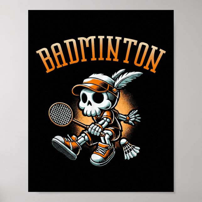Affiche Squelette De Badminton Avec Raquette Et Navette (Devant)