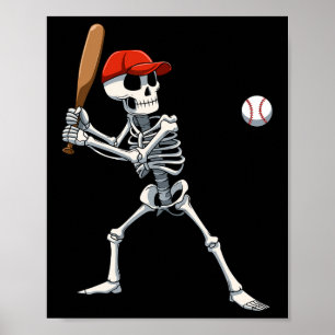 Affiche Squelette De Baseball Halloween Squelette Jouant B