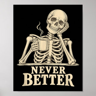 Affiche Squelette de café drôle gothique Halloween caféine