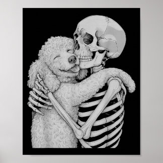 Affiche Squelette de caniche câlin Halloween amateur de ch
