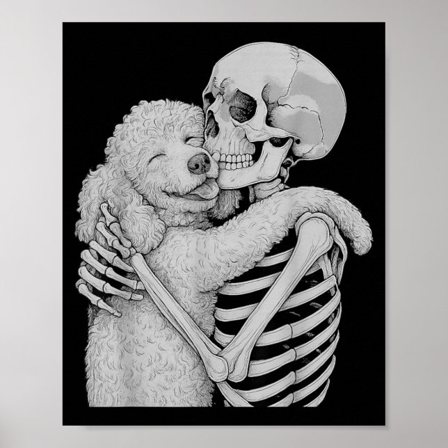 Affiche Squelette de caniche câlin Halloween amateur de ch (Devant)