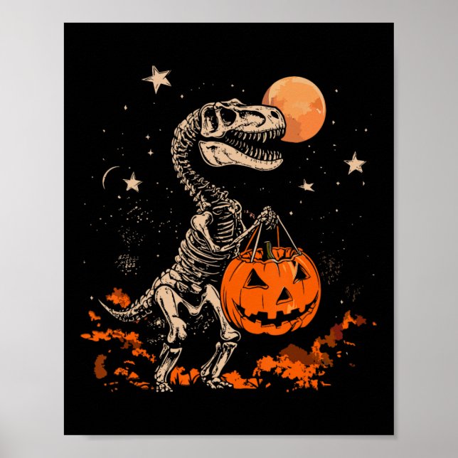 Affiche Squelette de dinosaure effrayant Citrouille lunair (Devant)
