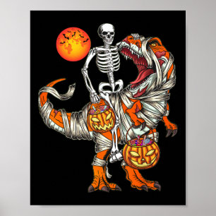 Affiche Squelette de dinosaure Halloween T Rex Citrouille 