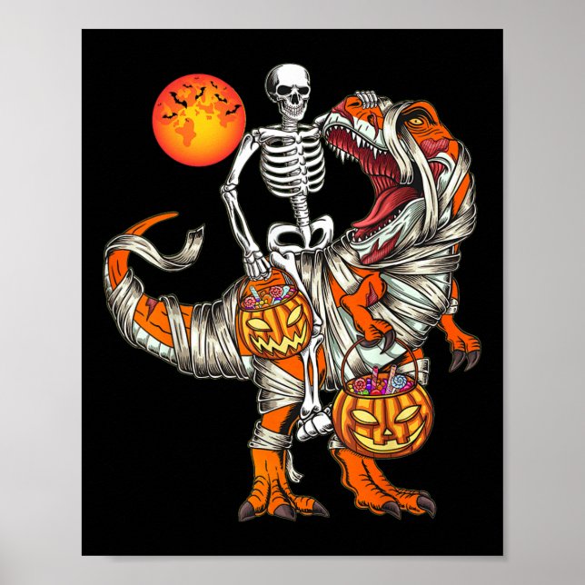 Affiche Squelette de dinosaure Halloween T Rex Citrouille  (Devant)