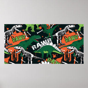 Affiche Squelette de dinosaure. Motif de grunge vintage