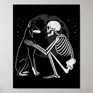 Affiche Squelette de Doberman Pinscher Lune Halloween Chie