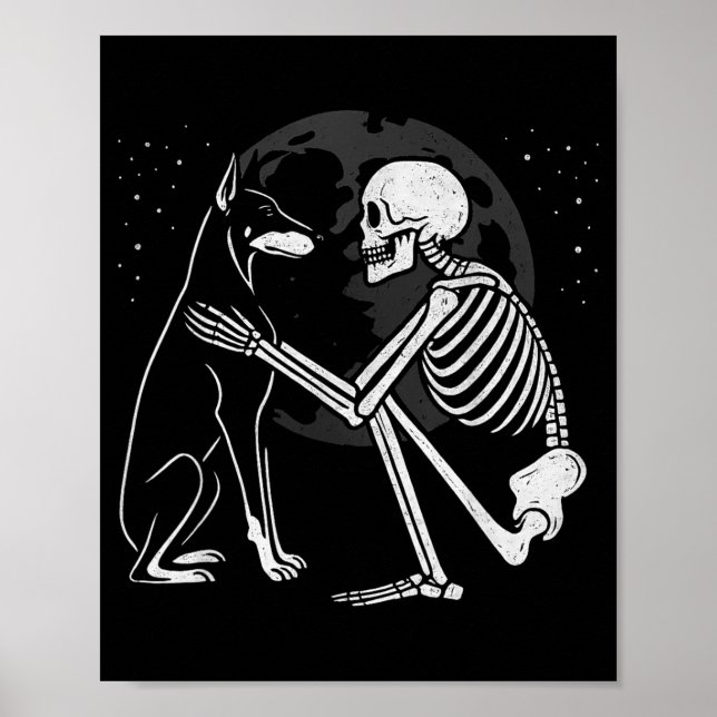 Affiche Squelette de Doberman Pinscher Lune Halloween Chie (Devant)