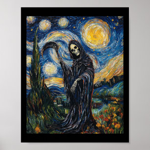 Affiche Squelette de faucheuse - Style Van Gogh - Starry N