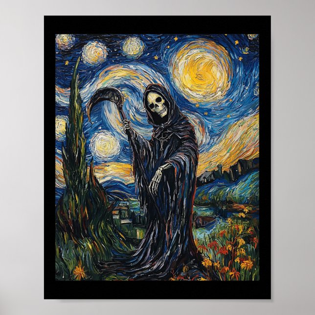 Affiche Squelette de faucheuse - Style Van Gogh - Starry N (Devant)