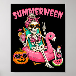 Affiche Squelette de fille drôle Summerween Coquette Léopa