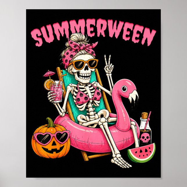 Affiche Squelette de fille drôle Summerween Coquette Léopa (Devant)