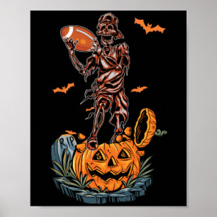 Affiche Squelette de football américain Halloween Citrouil