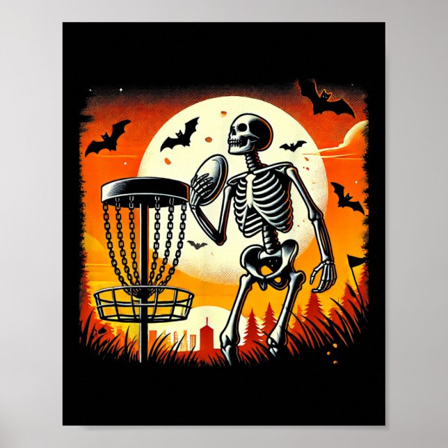 Affiche Squelette de golf sur disque Halloween Golf sur di (Devant)