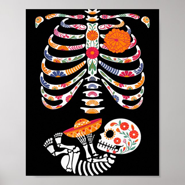 Affiche Squelette de grossesse ventre jour des morts Dia D (Devant)