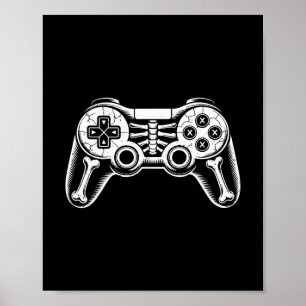 Affiche Squelette de Halloween gamer drôle vidéo jeu geek