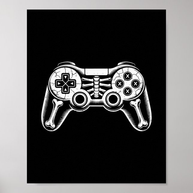 Affiche Squelette de Halloween gamer drôle vidéo jeu geek  (Devant)