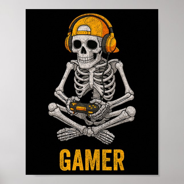Affiche Squelette de Halloween Joueur de jeu vidéo Drôle d (Devant)