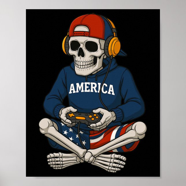 Affiche Squelette de Halloween Joueur de jeu vidéo Drôle d (Devant)