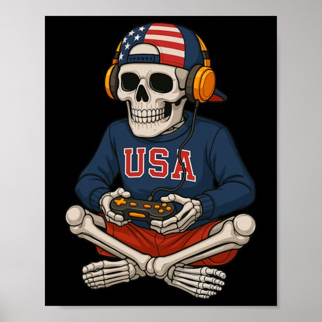 Affiche Squelette de Halloween joueur de jeu vidéo drôle s (Devant)
