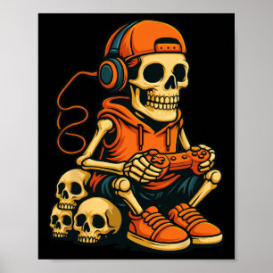 Affiche Squelette de Halloween Joueur de jeu vidéo Fantôme