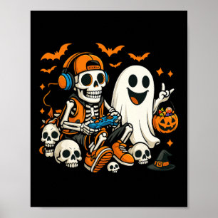 Affiche Squelette de Halloween joueur de jeu vidéo fantôme